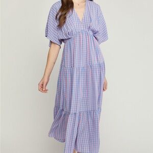 Entro Boutique Blue and Pink Gingham Maxi Dress